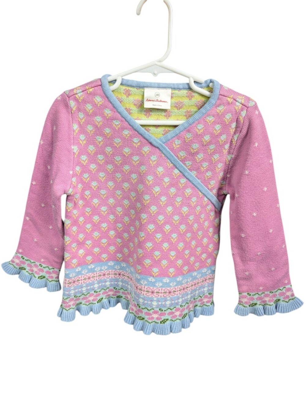 Hanna Anderson Floral Knit Wrap Sweater Sz 100/4